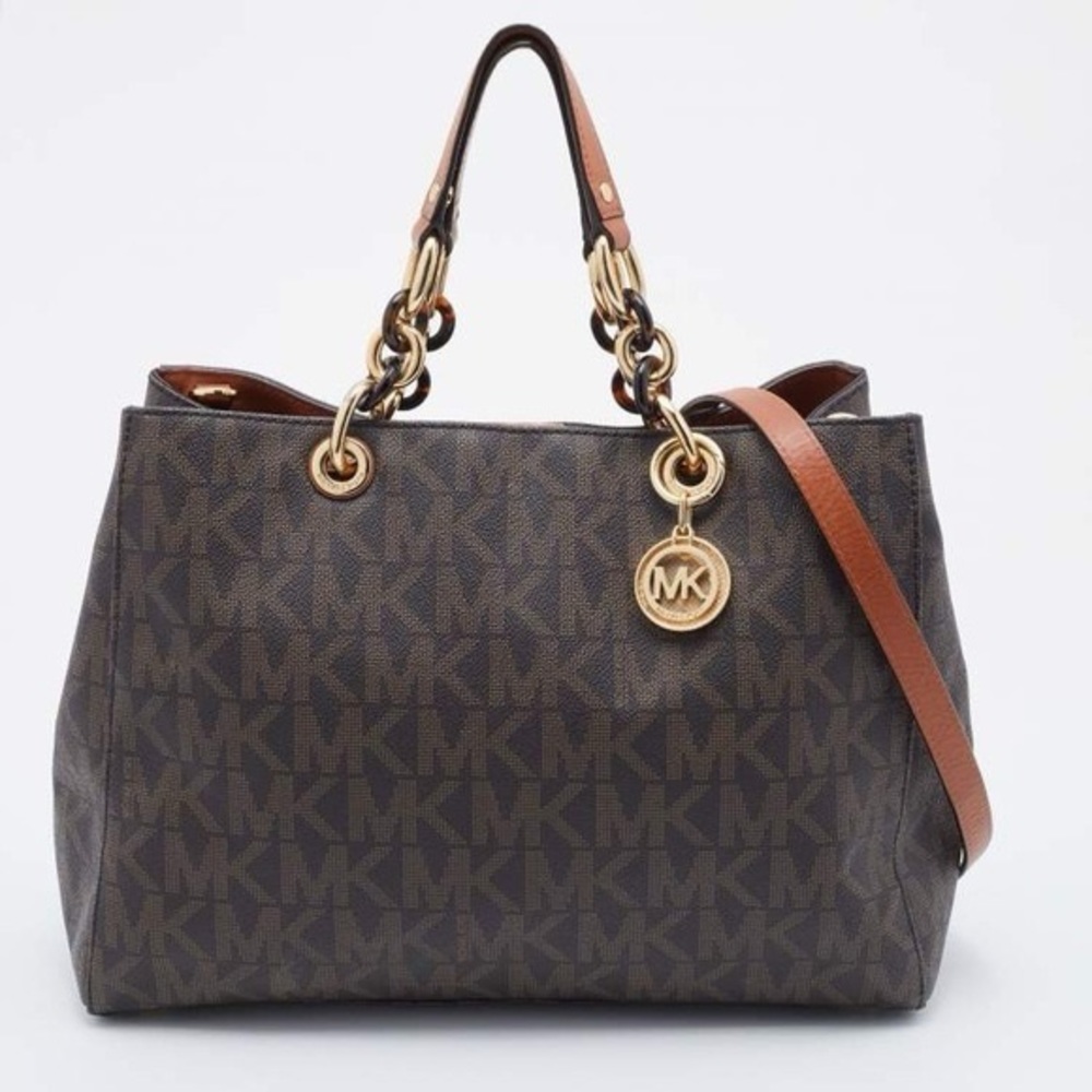 Michael Kors Brown Signature Coated Canvas Medium Cynthia Tote